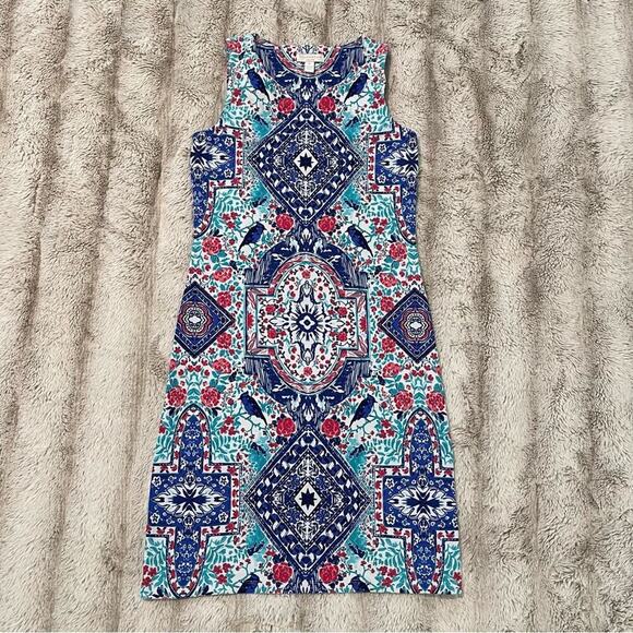 Charter‎ Club Costal Spring Blue Floral Bird Stretchy Sheath Dress - Picture 2 of 6